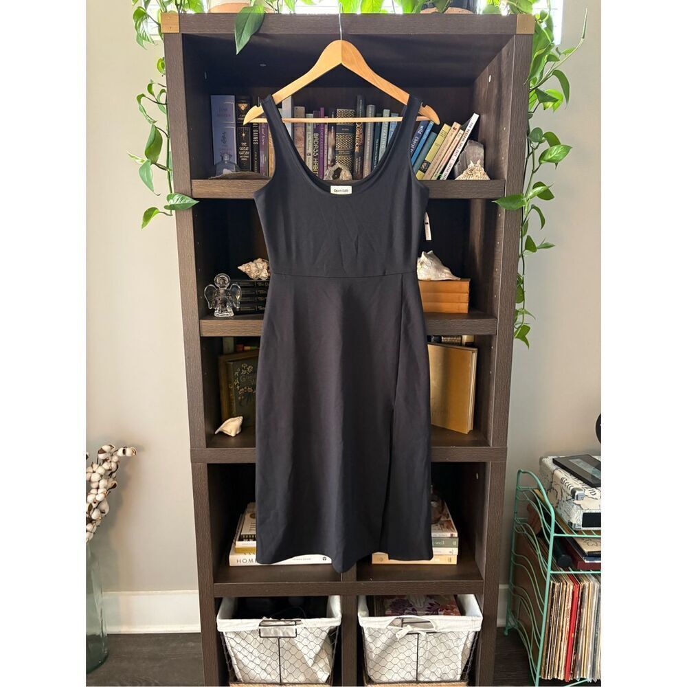 NWT Open Edit Black Midi Slit Tank Dress Size Medium
